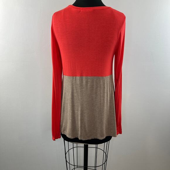 ANTHROPOLOGIE BORDEAUX Orange Brown Colorblock Long Sleeve Tee with Pocket S M ? - Picture 6 of 10